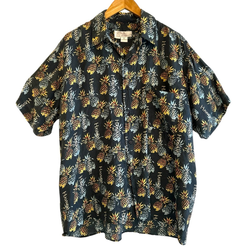 HAWAII SILKYWAY VTG 100% Silk Hawaiian Pineapple Button Down Shirt Men’s Large‎